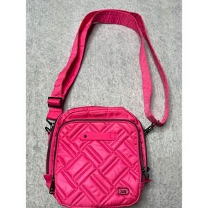 Lug Skeeter Bridge Quilted Crossbody Bag hot Pink Nylon Adjustable Strap 8"